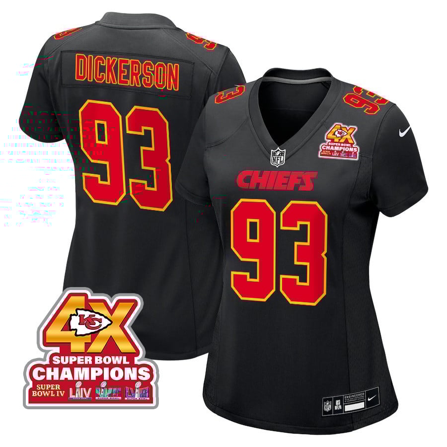 Matt Dickerson 93 Kansas City Chiefs Super Bowl LVIII Champions 4X Fashion Game Carbon Black NFL Jersey Women's