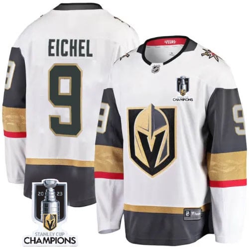 Jack Eichel 9 Vegas Golden Knights 2023 Stanley Cup Champions Patch Breakaway White NHL Jersey Men's