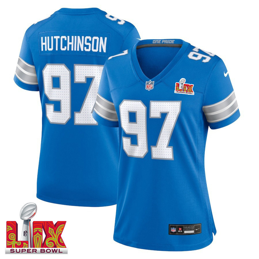 Aidan Hutchinson #97 Detroit Lions Super Bowl LIX Blue NFL Jersey Women's