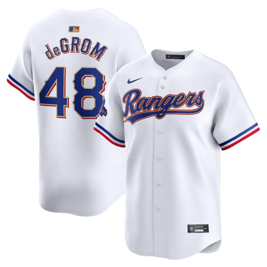 Jacob deGrom 48 Texas Rangers 2024 Gold Collection Limited White MLB Jersey Men's