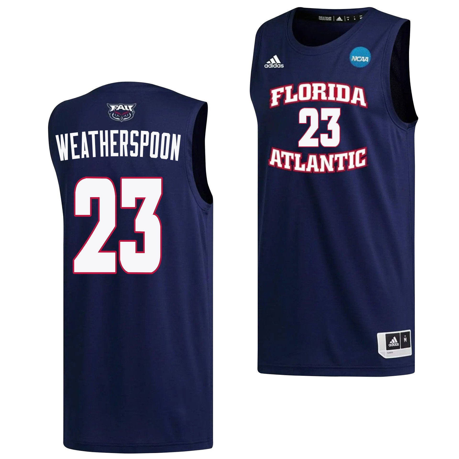 Brandon Weatherspoon 23 FAU Owls 2023 March Madness- Navy NCAA Jersey Men's
