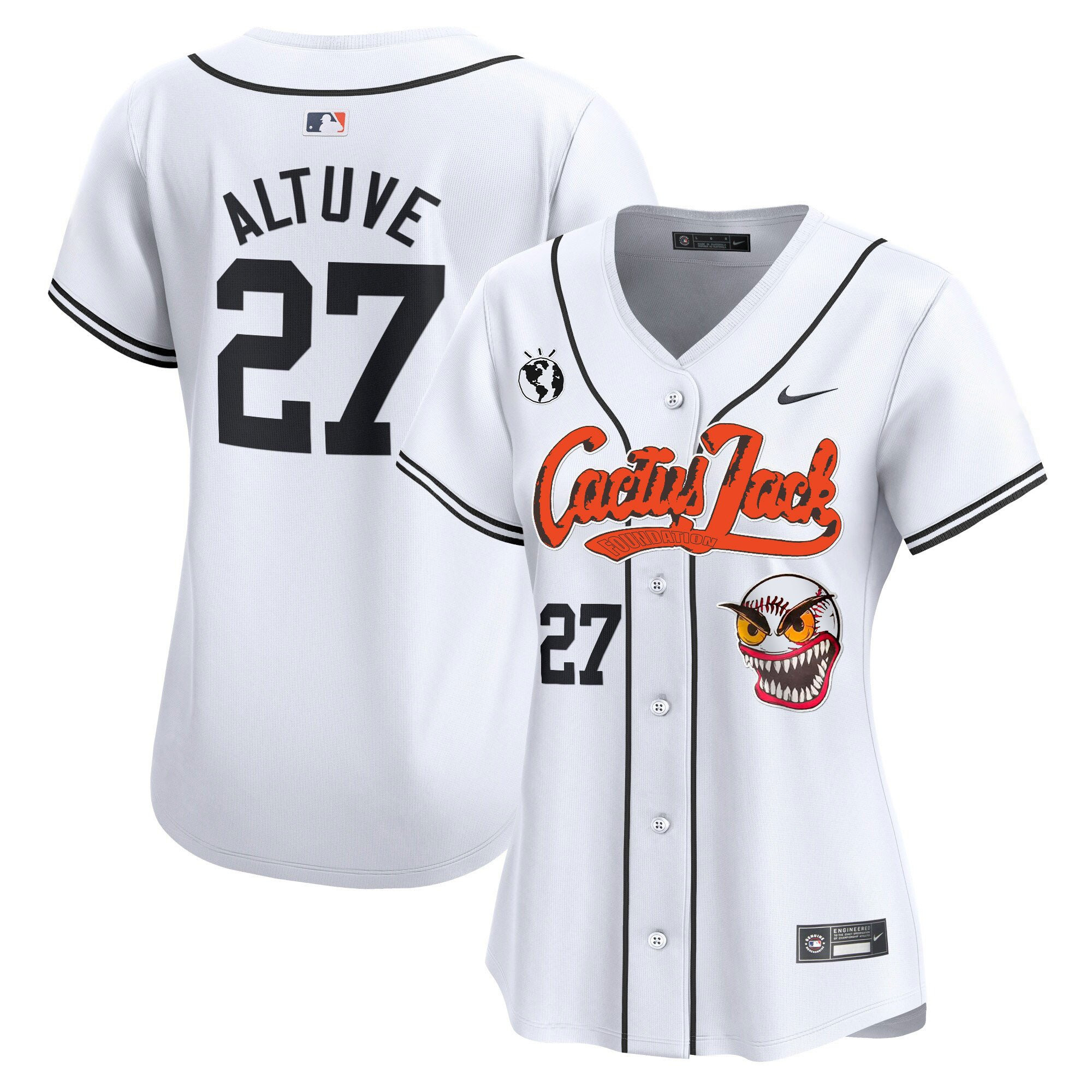 Jose Altuve 27 Houston Astros Cactus Jack Patch White MLB Jersey Women's