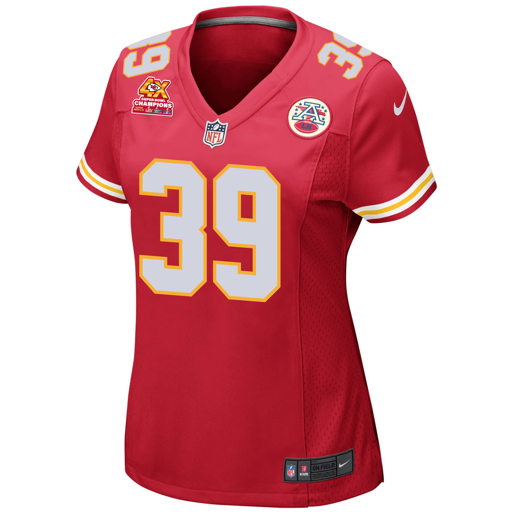 Keith Taylor 39 Kansas City Chiefs Super Bowl LVIII Champions 4X Game Red NFL Jersey Women's