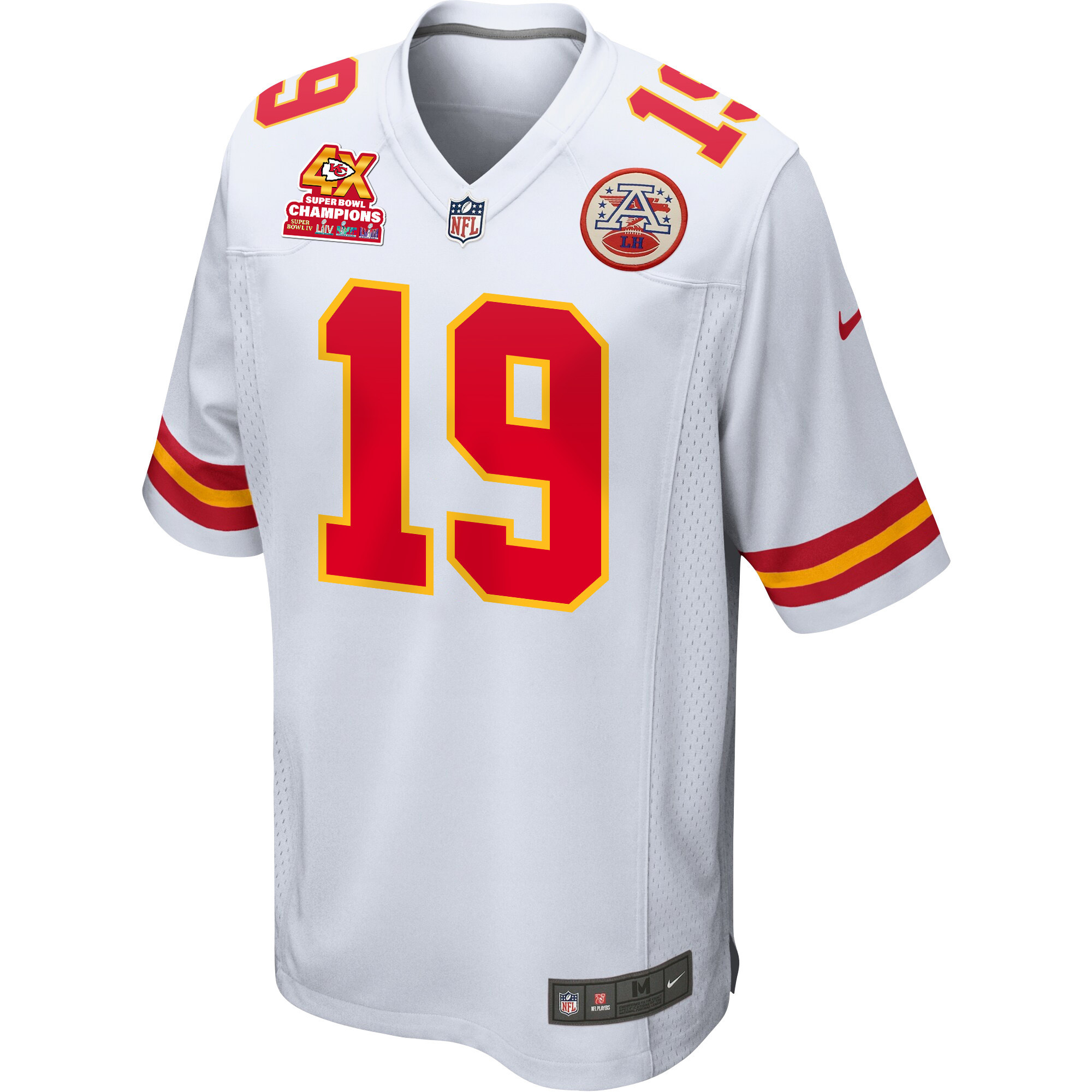 Kadarius Toney 19 Kansas City Chiefs Super Bowl LVIII Champions 4X Game White NFL Jersey Men's