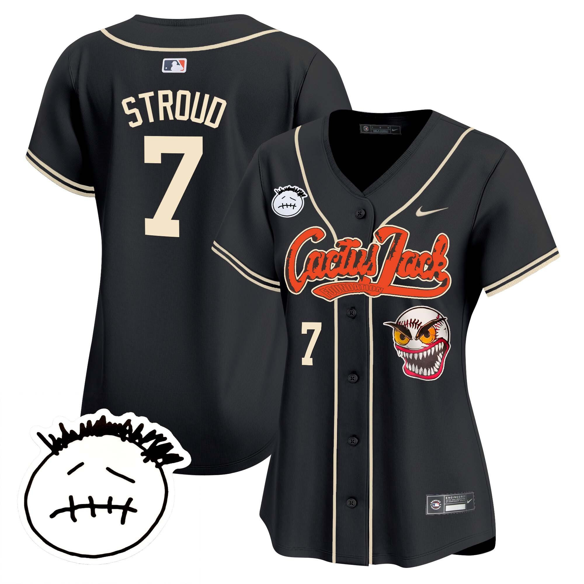 CJ Stroud 7 Houston Astros Cactus Jack Patch V3 Black MLB Jersey Women's