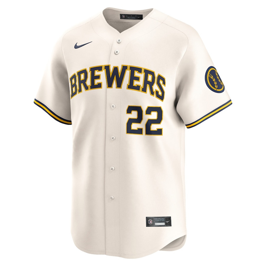Christian Yelich 22 Milwaukee Brewers Home Limited Player Cream MLB Jersey Men's