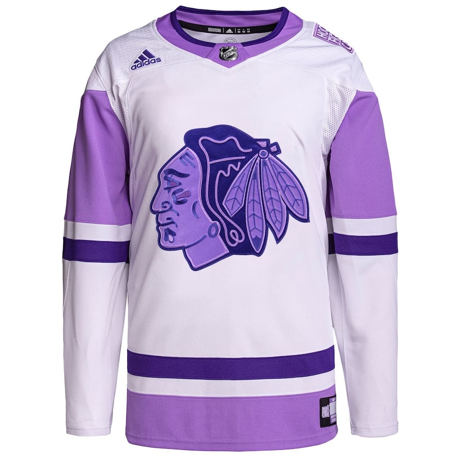 Chicago Blackhawks Fights Cancer Primegreen White/Purple NHL Jersey Men's