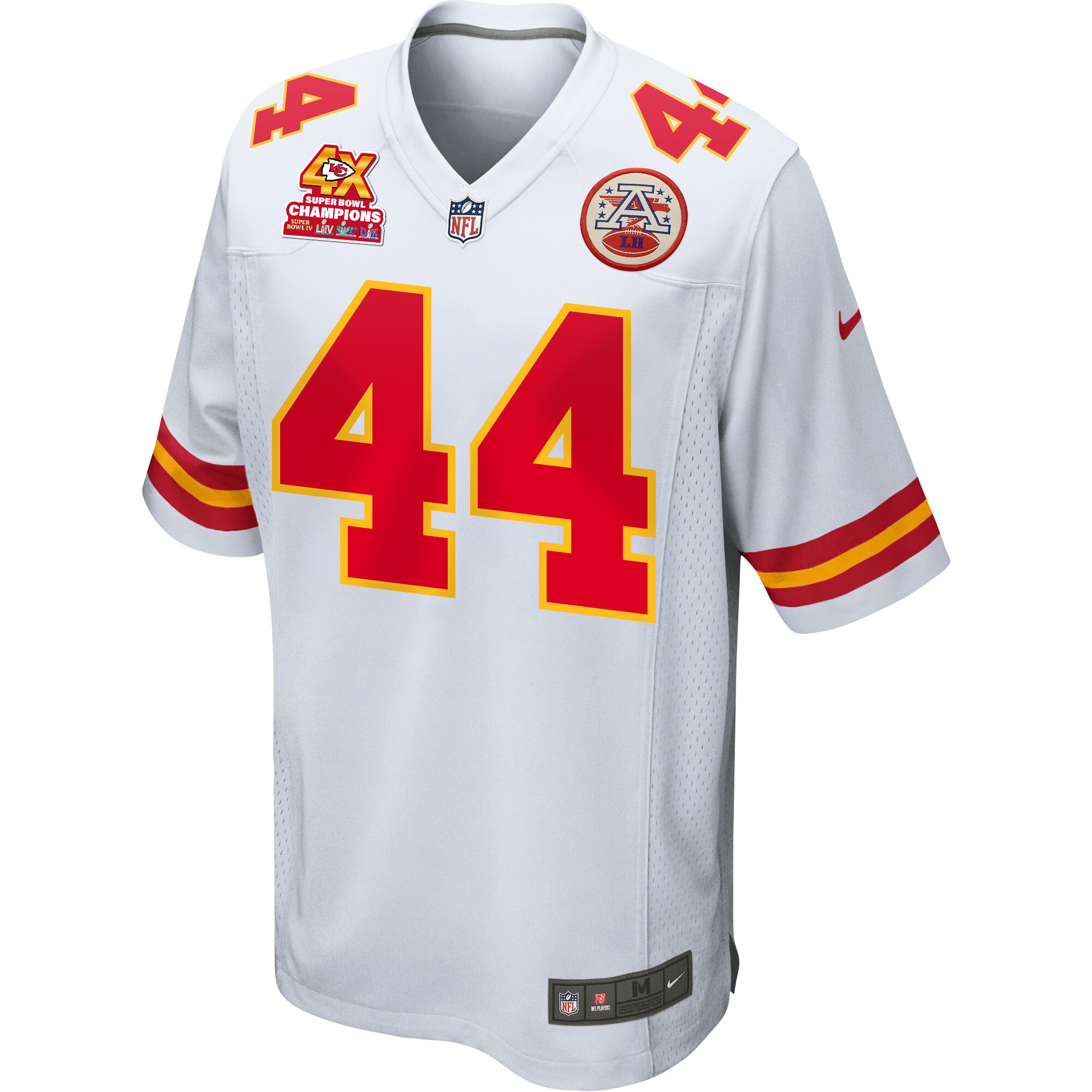Cam Jones 44 Kansas City Chiefs Super Bowl LVIII Champions 4X Game White NFL Jersey Men's