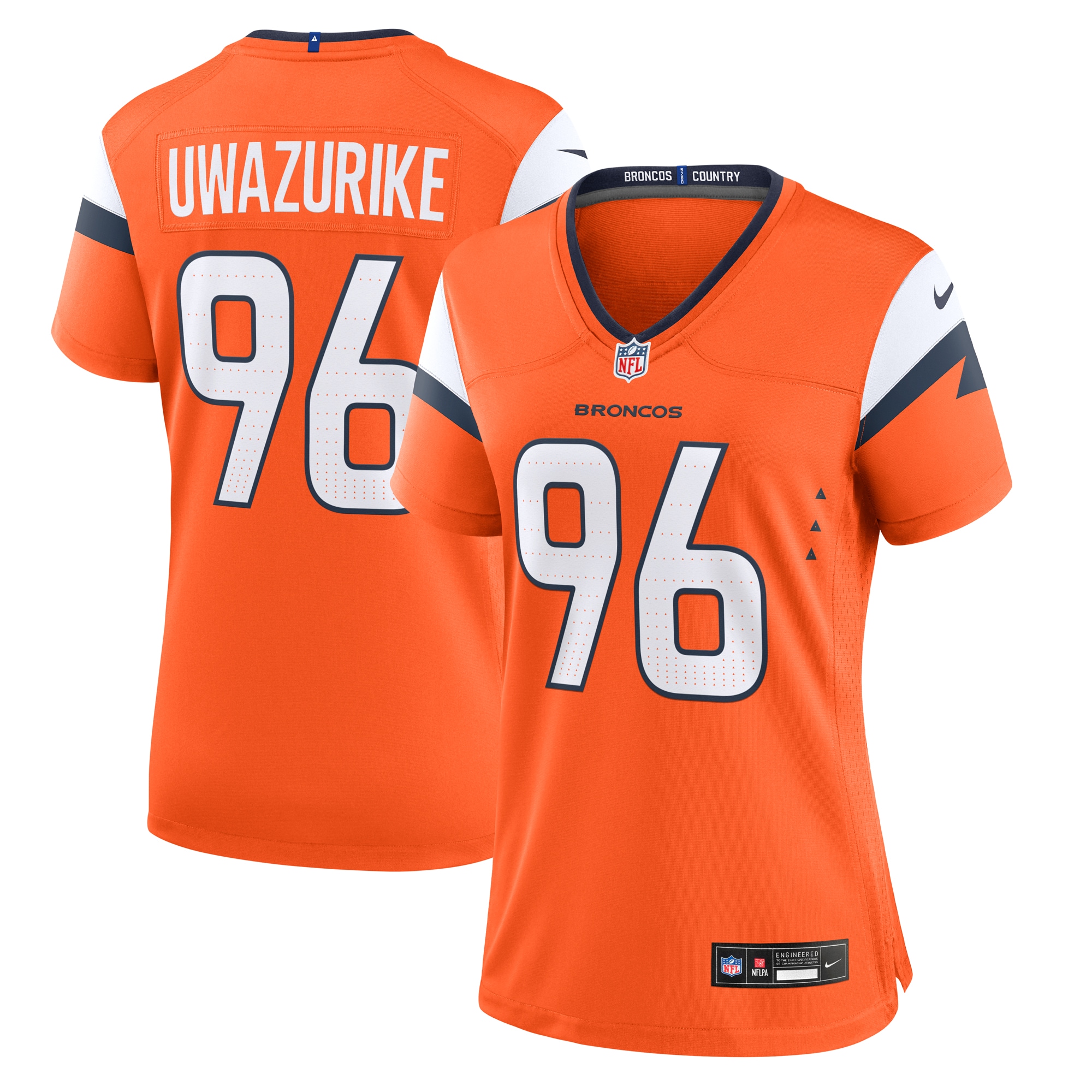 Denver Broncos Eyioma Uwazurike Orange Team Game NFL Jersey Women's