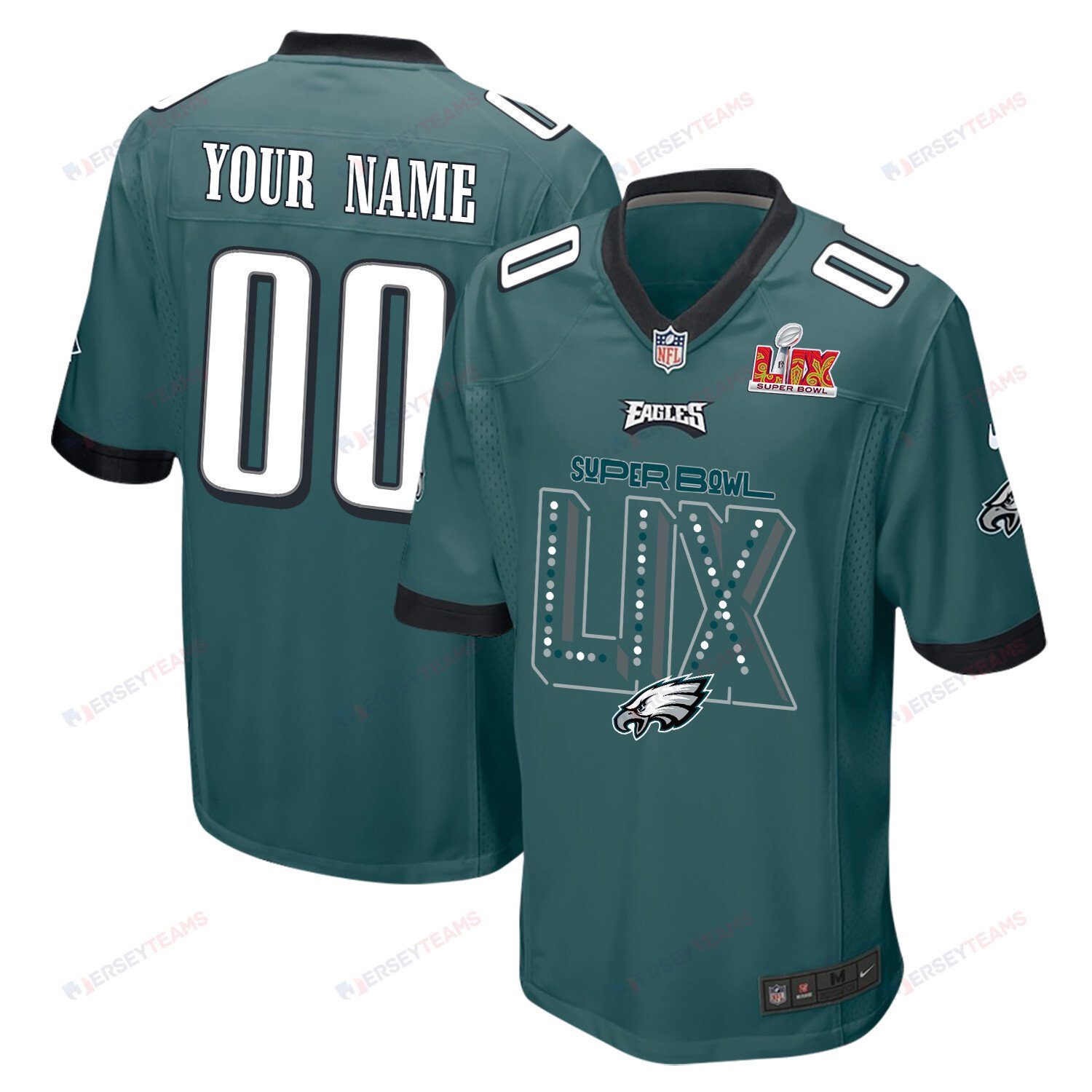 Philadelphia Eagles Super Bowl LIX V2 Game Custom Midnight Green NFL Jersey Men's