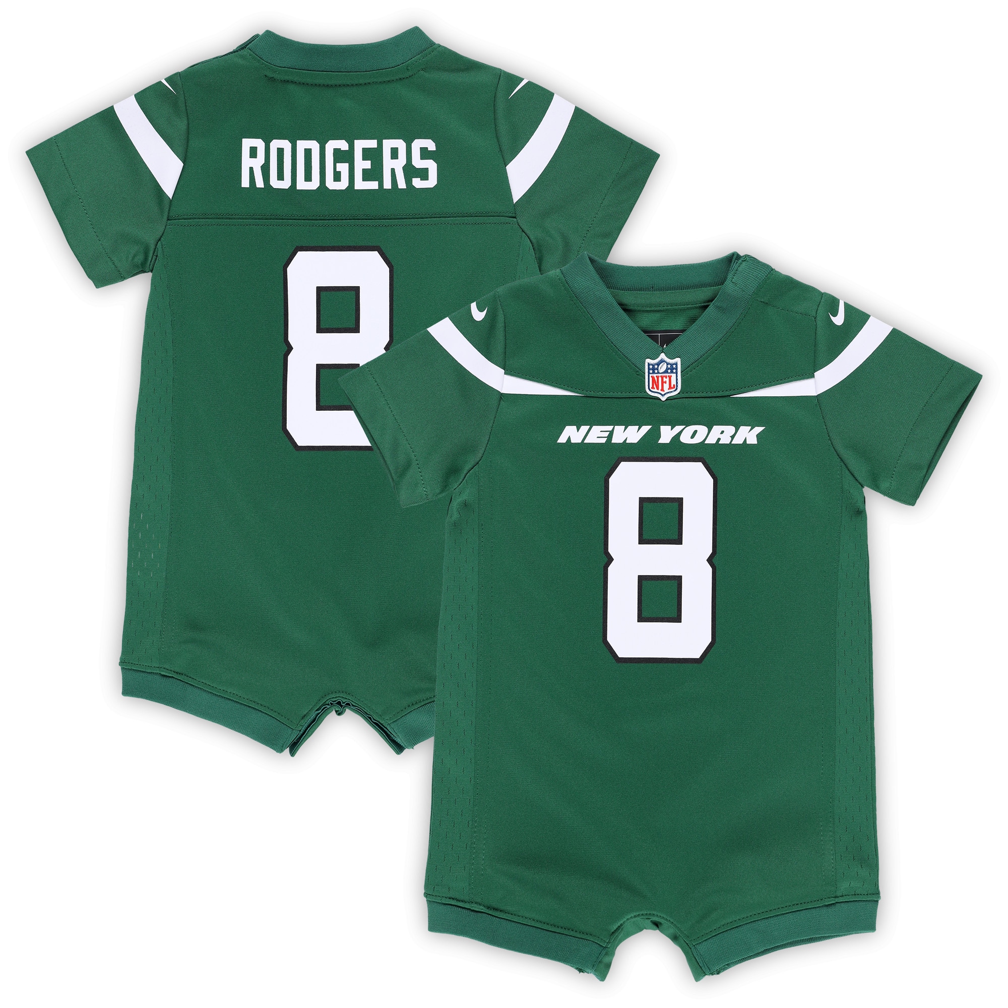 Newborn Infant New York Jets Aaron Rodgers Green Game Romper NFL Jersey Men's