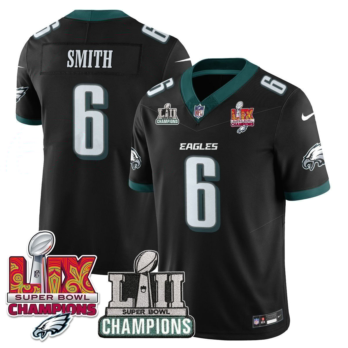 DeVonta Smith 6 Philadelphia Eagles LII-LIX Super Bowl Champions Vapor Limited Black NFL Jersey Men's