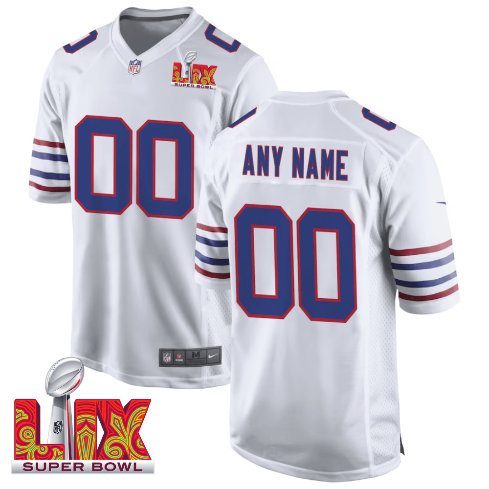Buffalo Bills Super Bowl LIX Patch Game Custom White NFL Jersey Men's