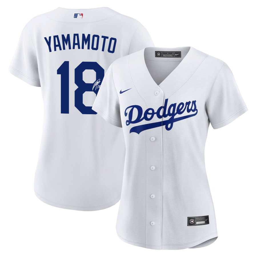 Yoshinobu Yamamoto 18 Signed Los Angeles Dodgers Home White MLB Jersey Women's