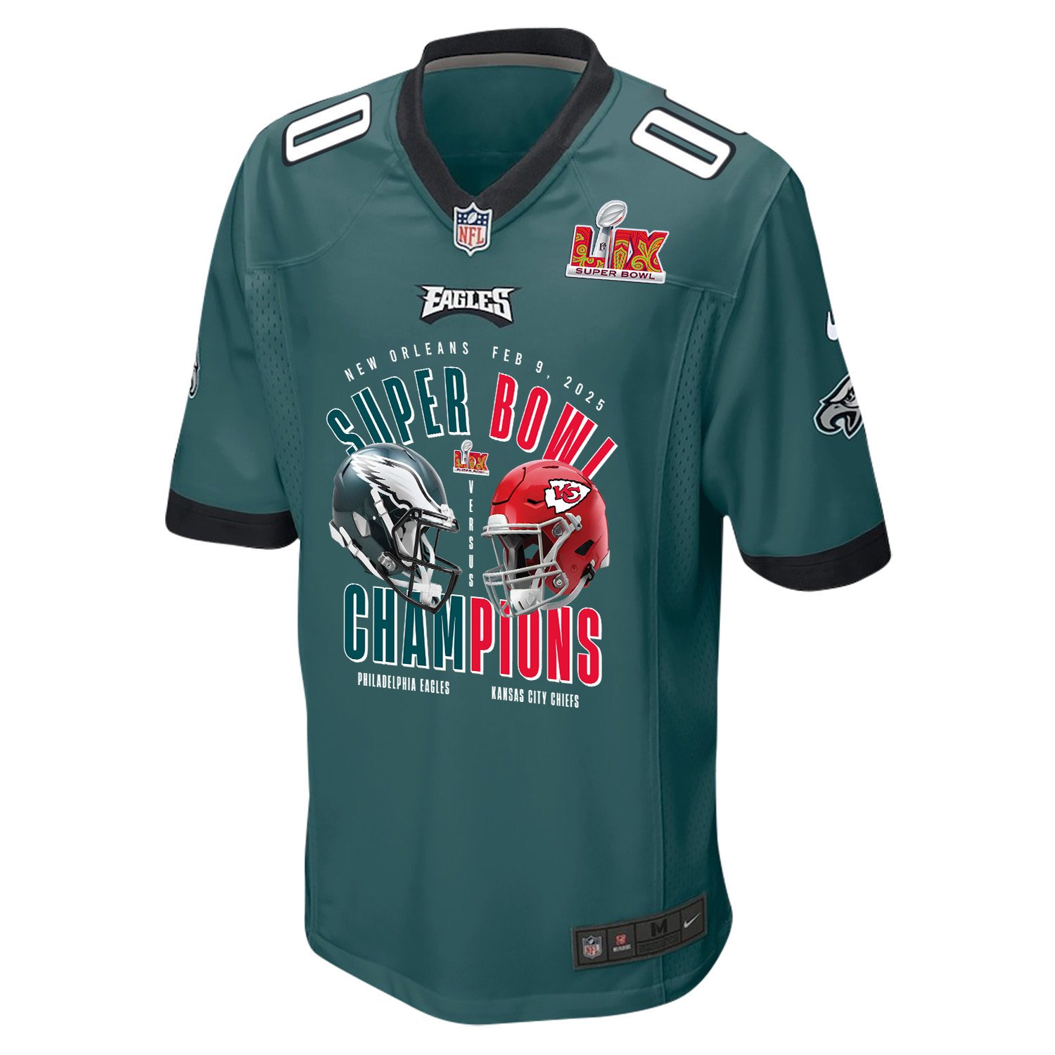 Philadelphia Eagles Vs. Kansas City Chiefs Super Bowl LIX Game Custom Midnight Green NFL Jersey Men's