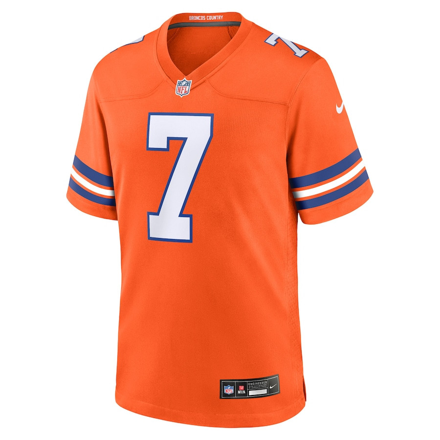 John Elway 7 Denver Broncos Mile High Collection 1977 Throwback Retired Player Game Orange NFL Jersey Men's