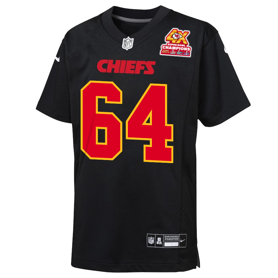 BJ Thompson 53 Kansas City Chiefs Super Bowl LVIII Champions 4X Fashion Game Carbon Black NFL Jersey Youth