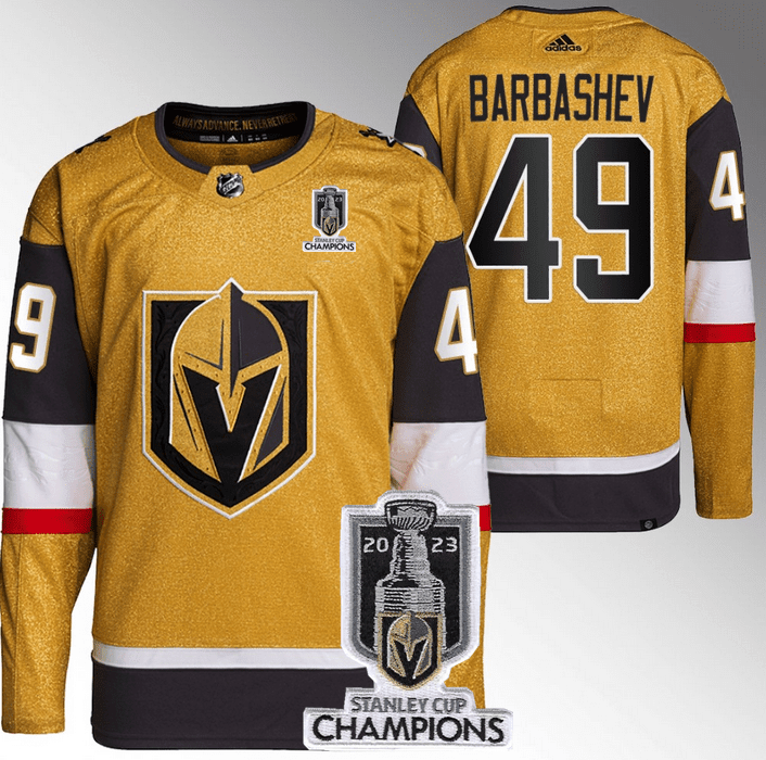 Ivan Barbashev 49 Vegas Golden Knights 2023 Stanley Cup Champions Patch Breakaway Home Gold NHL Jersey Men's