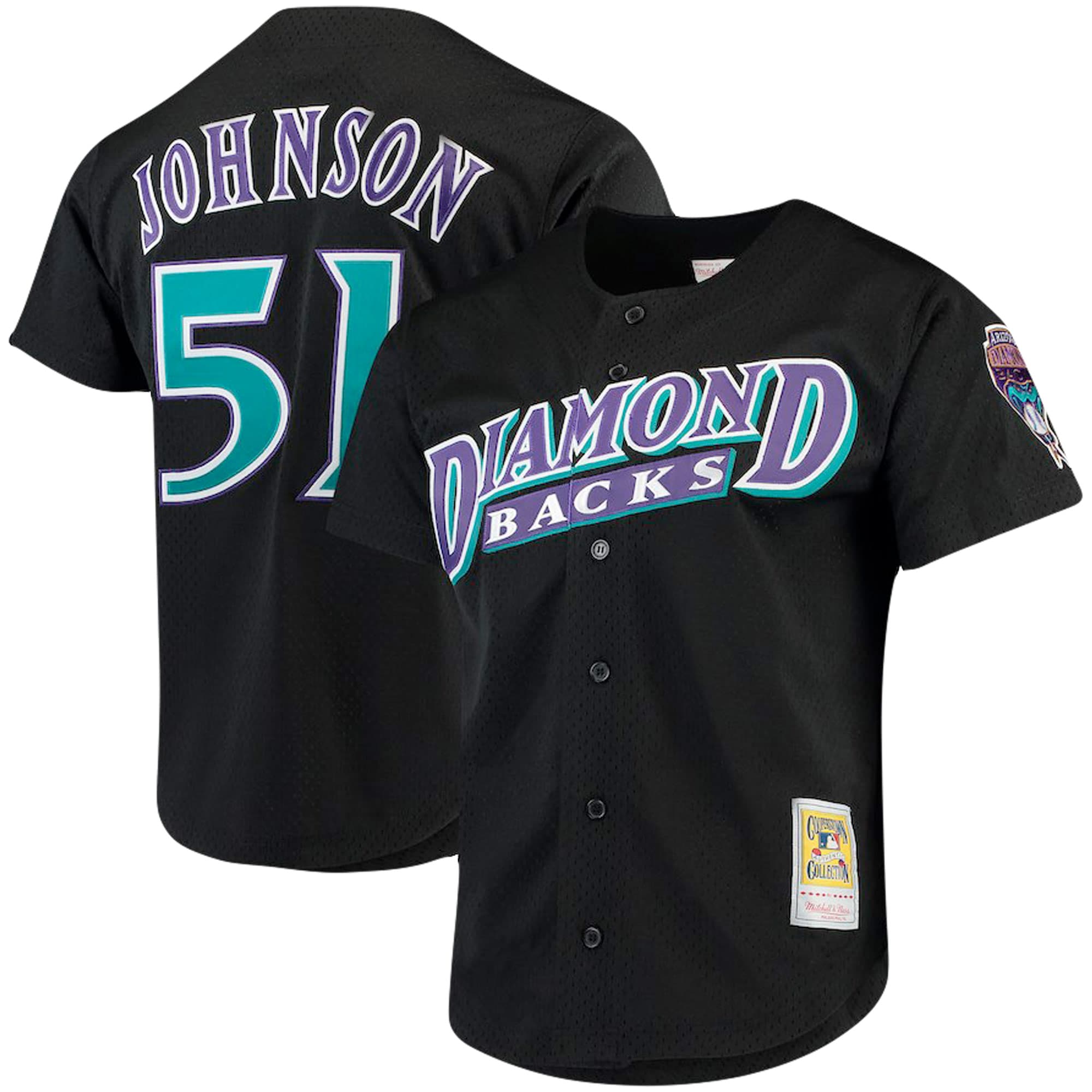 Arizona Diamondbacks Randy Johnson Mitchell Ness Black Big Tall Cooperstown Collection Mesh Button-Up MLB Jersey Men's