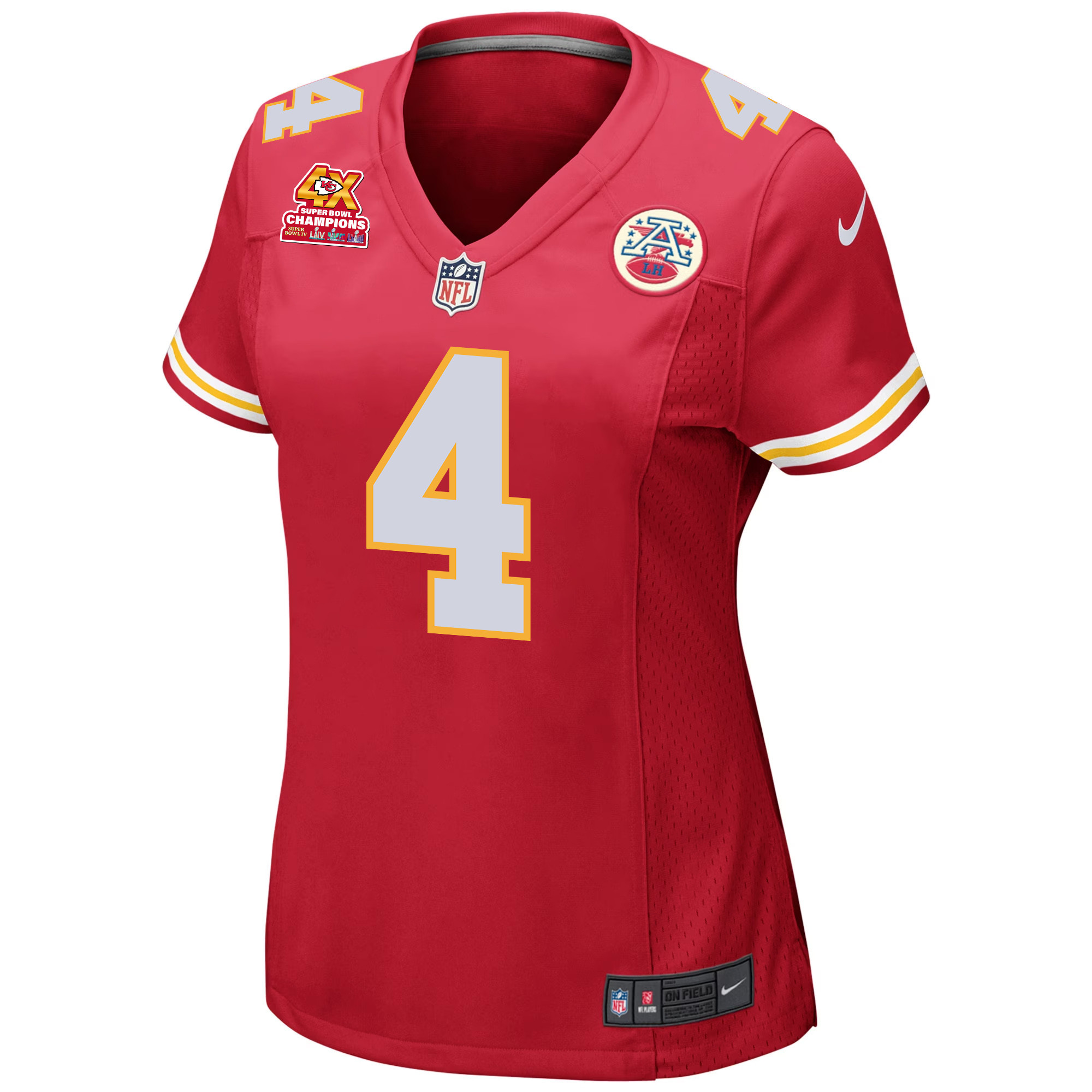 Rashee Rice 4 Kansas City Chiefs Super Bowl LVIII Champions 4X Game Red NFL Jersey Women's