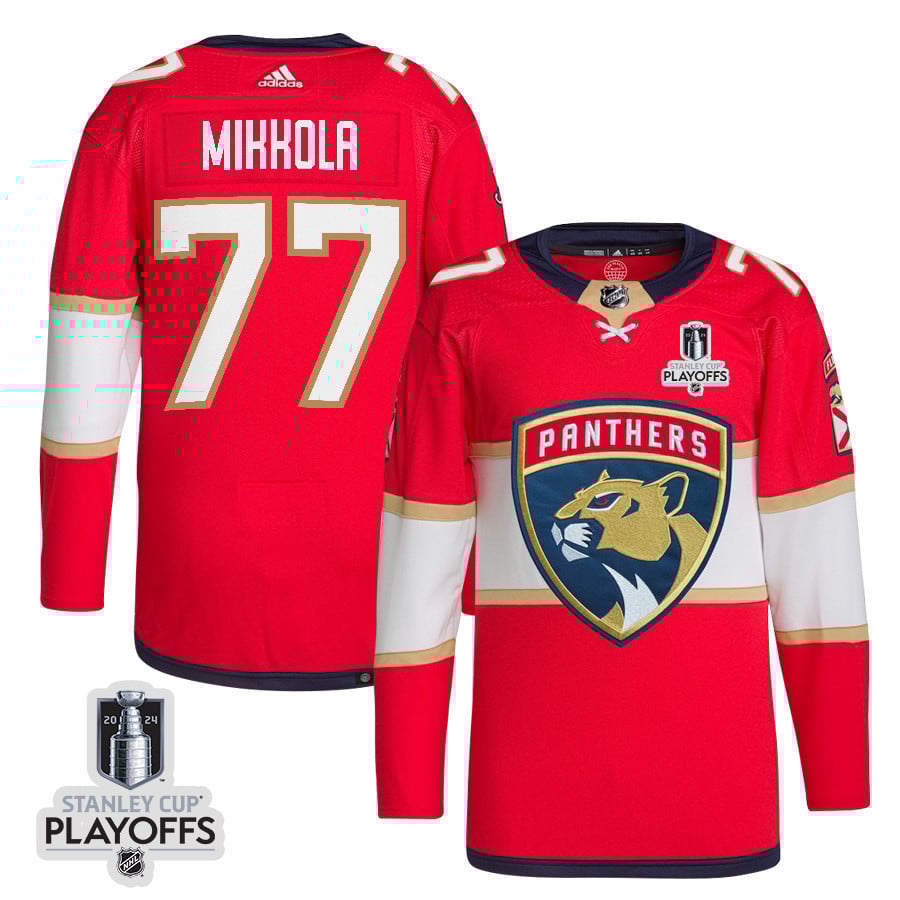 Niko Mikkola 77 Florida Panthers 2024 Playoffs Patch Home Red NHL Jersey Men's