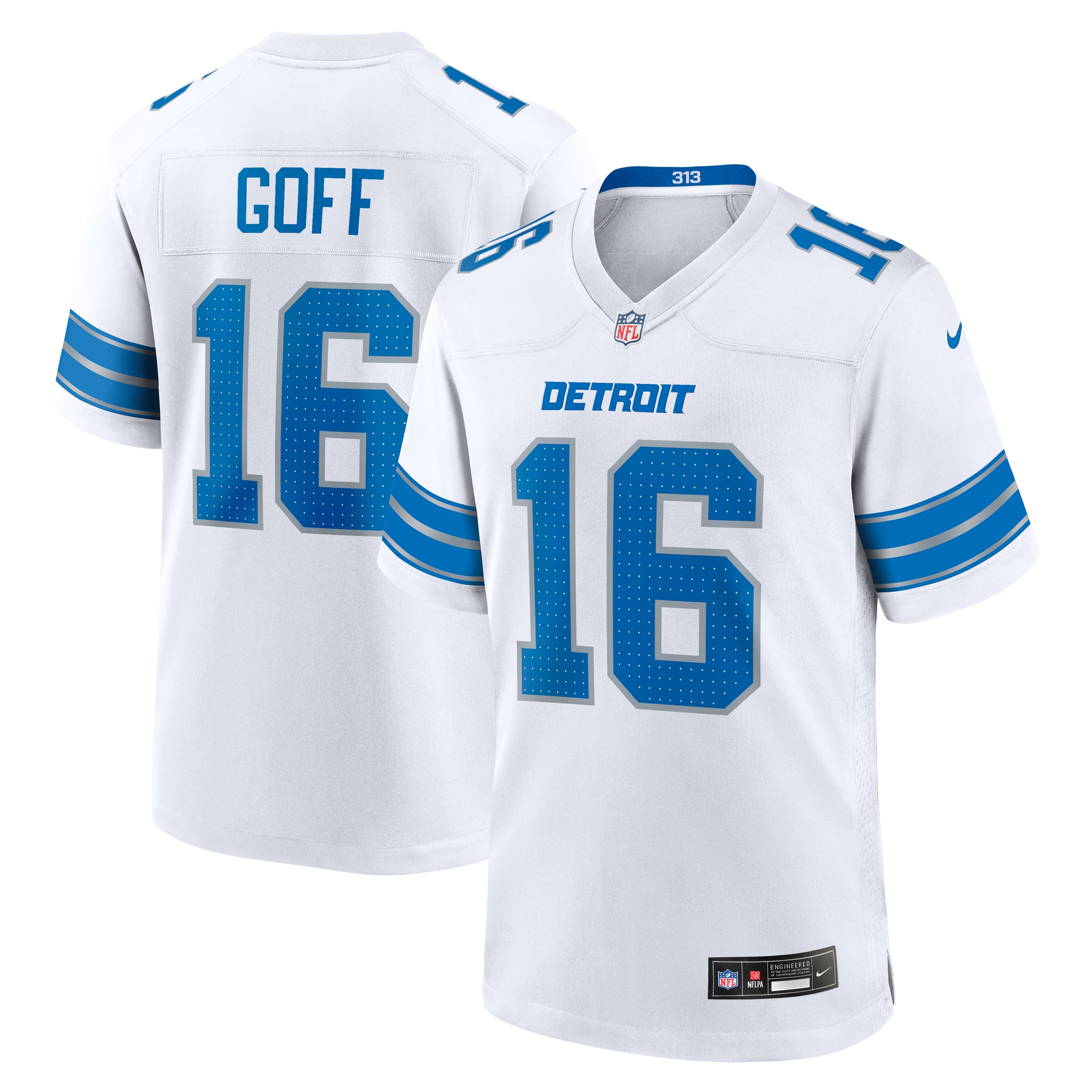 Detroit Lions Jared Goff White Game NFL Jersey Men's