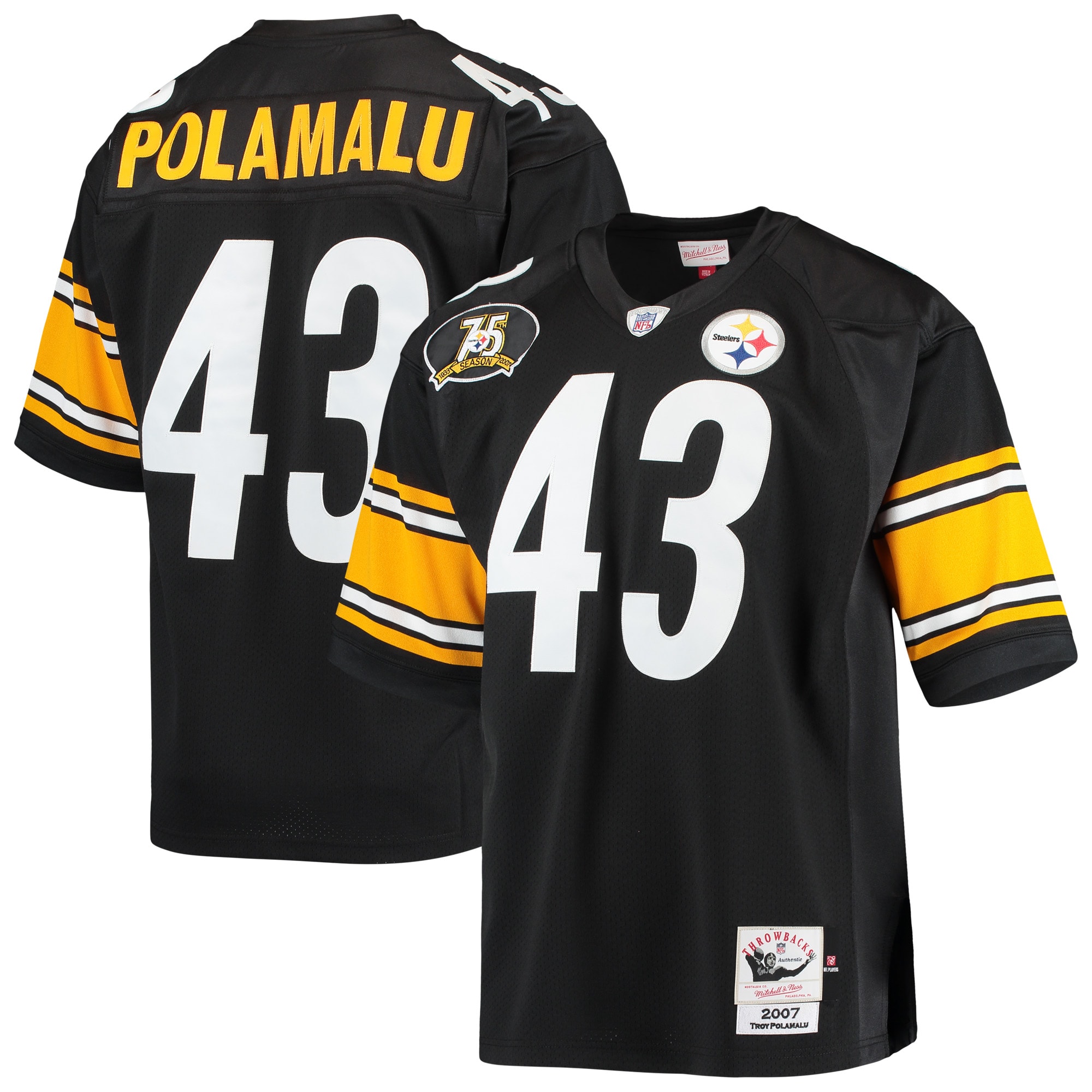 Pittsburgh Steelers 2007 Troy Polamalu Mitchell Ness Black Throwback Retired Player NFL Jersey Men's