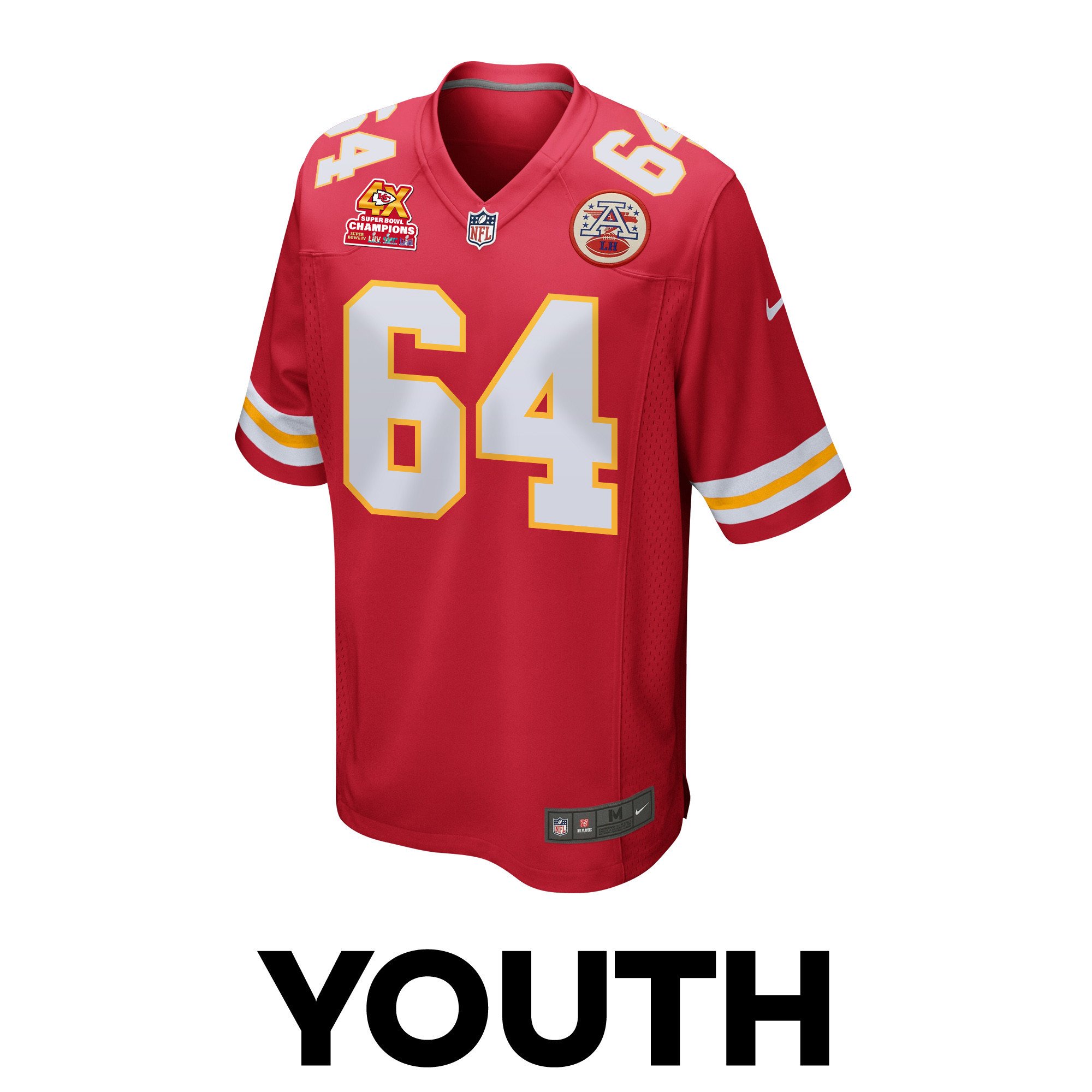 Wanya Morris 64 Kansas City Chiefs Super Bowl LVIII Champions 4X Game Red NFL Jersey Youth