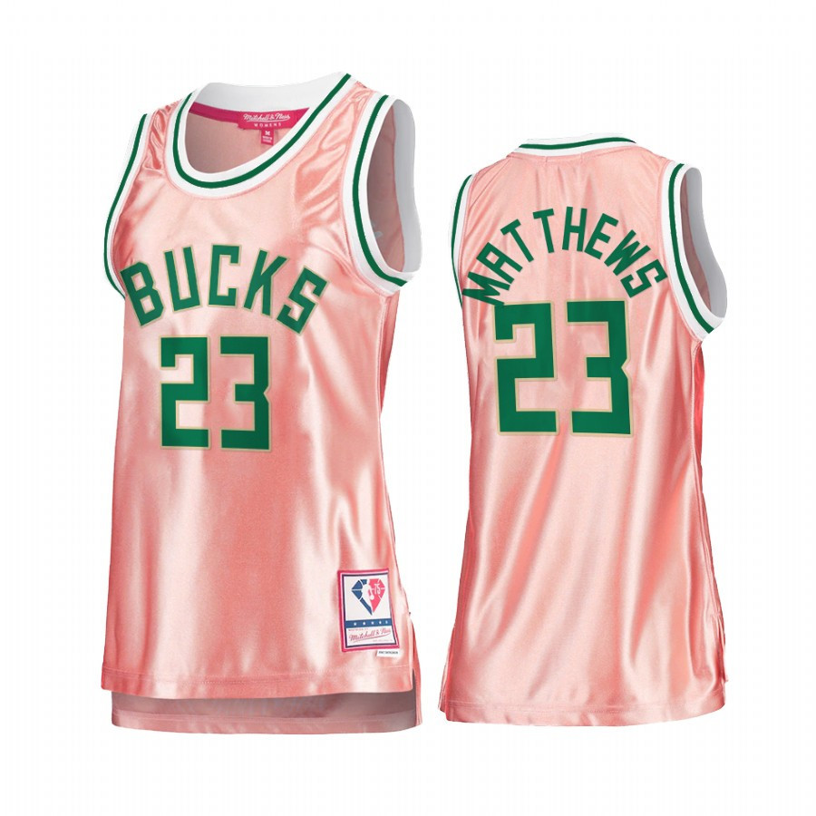 Milwaukee Bucks Wesley Matthews 23 Rose Gold Pink 75th Anniversary NBA Jersey Women's