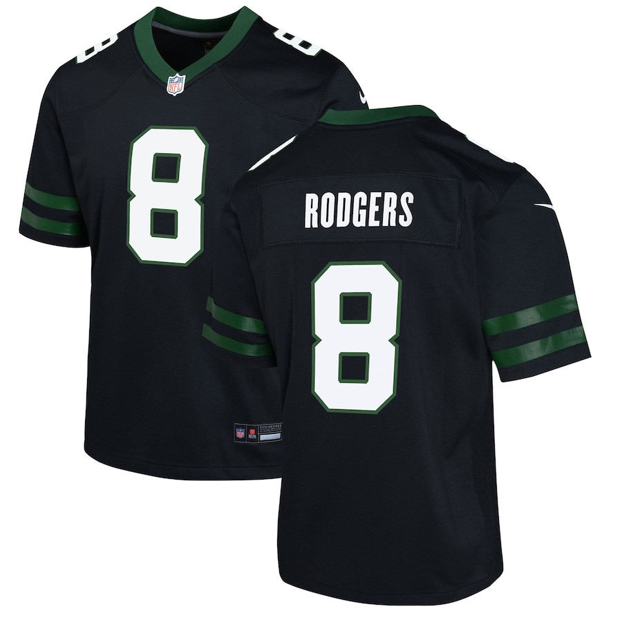 Aaron Rodgers 8 New York Jets Alternate Game Legacy Black NFL Jersey Youth