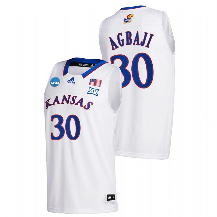 Kansas Jayhawks Ochai Agbaji 1 White 2022 March Madness Sweet 16 NCAA Jersey Men's