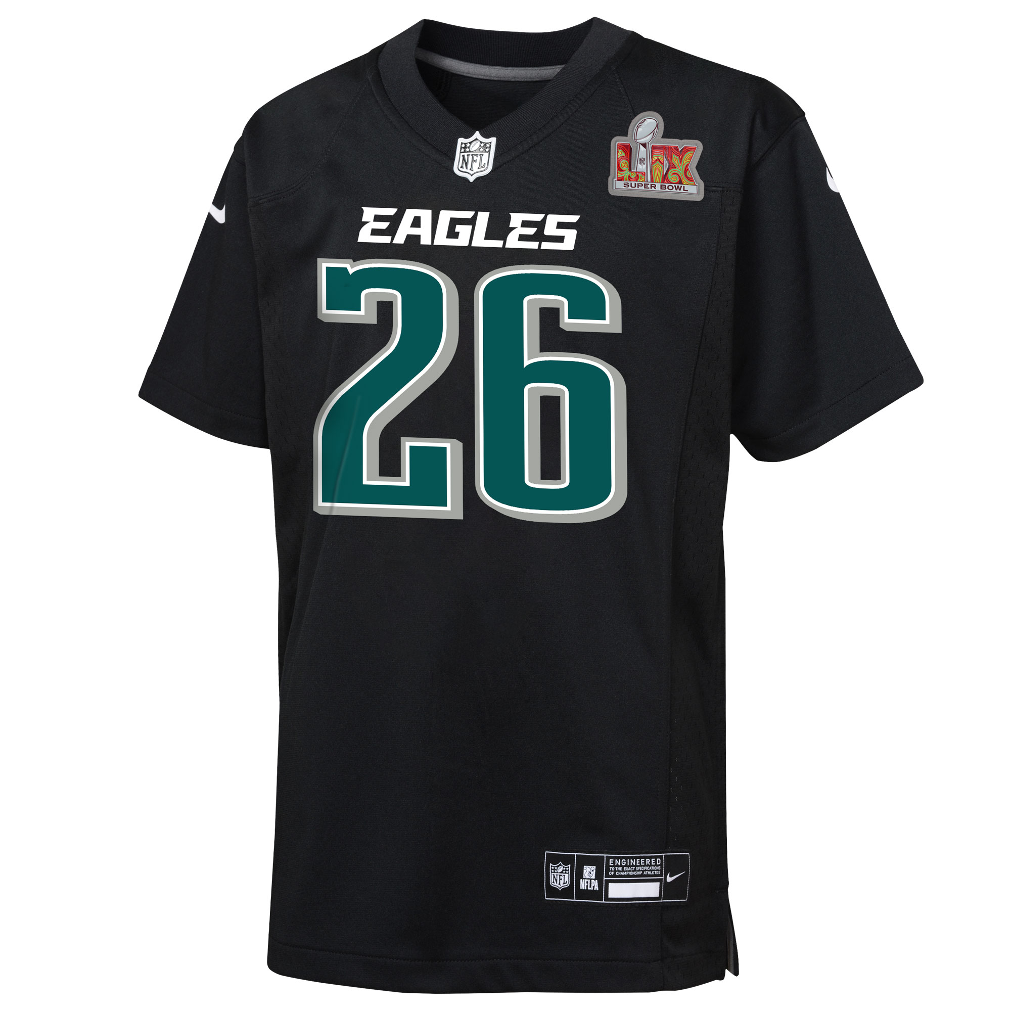 Preschool Philadelphia Eagles Saquon Barkley Carbon Black Super Bowl LIX Patch Fashion Game Player NFL Jersey Men's