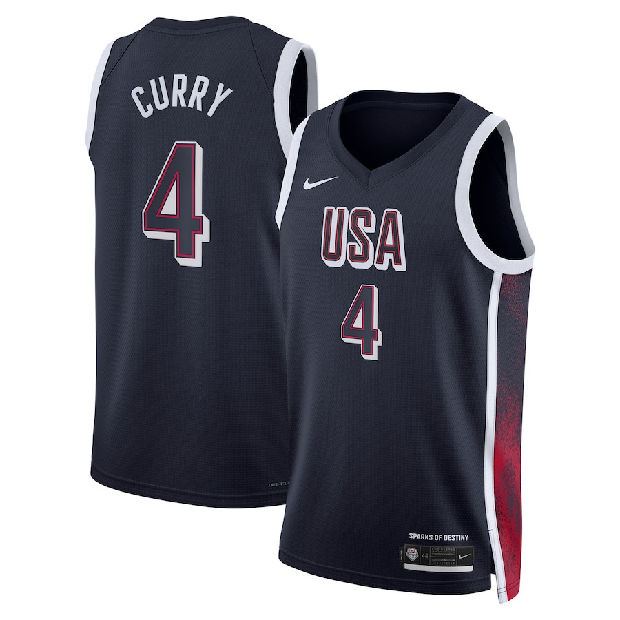 Stephen Curry 4 USA Unisex 2024 Swingman Player Navy NBA Jersey Unisex