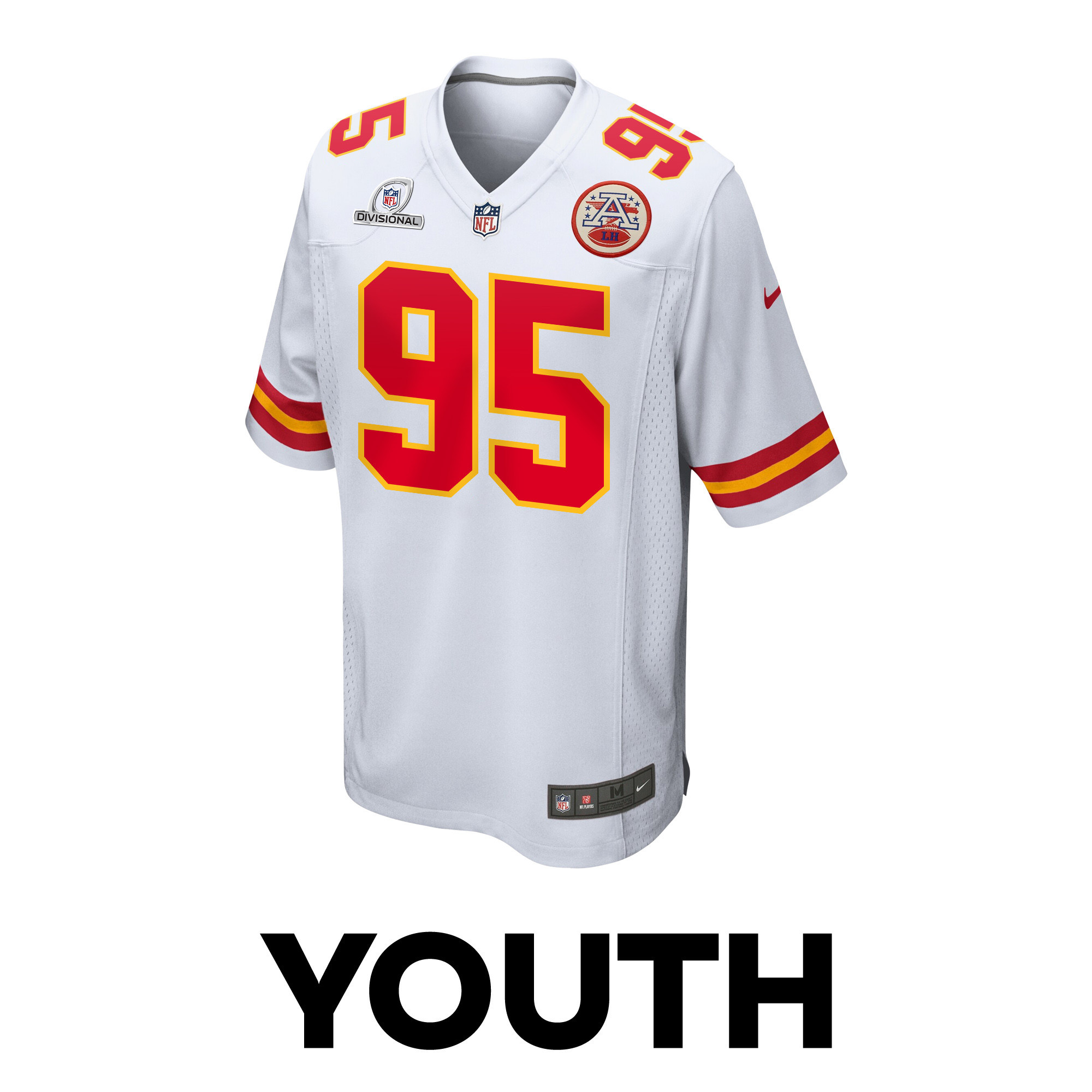 Chris Jones 95 Kansas City Chiefs Super Bowl LVIII Patch Game White NFL Jersey Youth