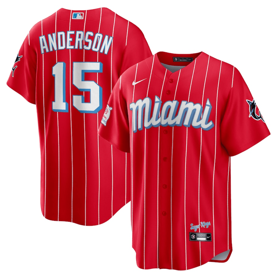 Brian Anderson 15 Miami Marlins City Connect Team Red MLB Jersey Men's