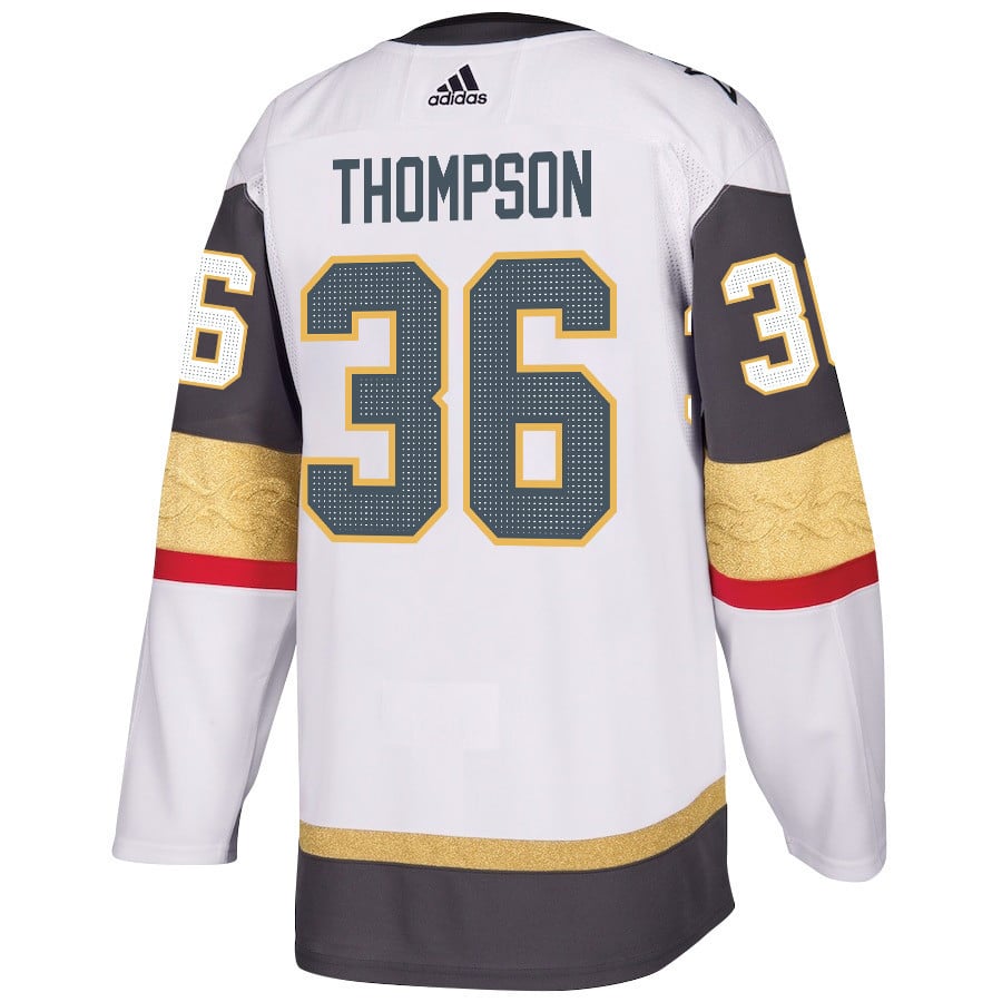 Logan Thompson 36 Vegas Golden Knights Stanley Cup 2023 Final Patch Away Breakaway White NHL Jersey Men's