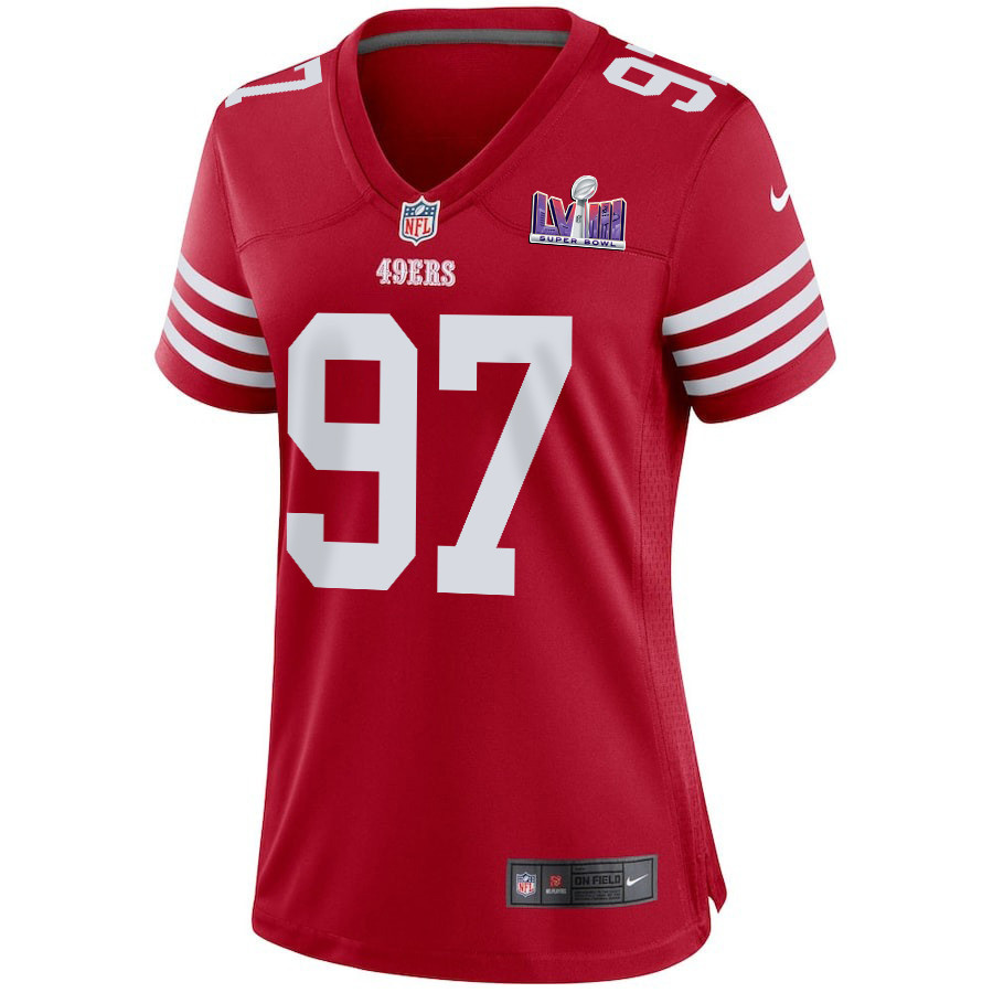 Nick Bosa 97 San Francisco 49ers Super Bowl LVIII Patch Game Scarlet NFL Jersey Women's