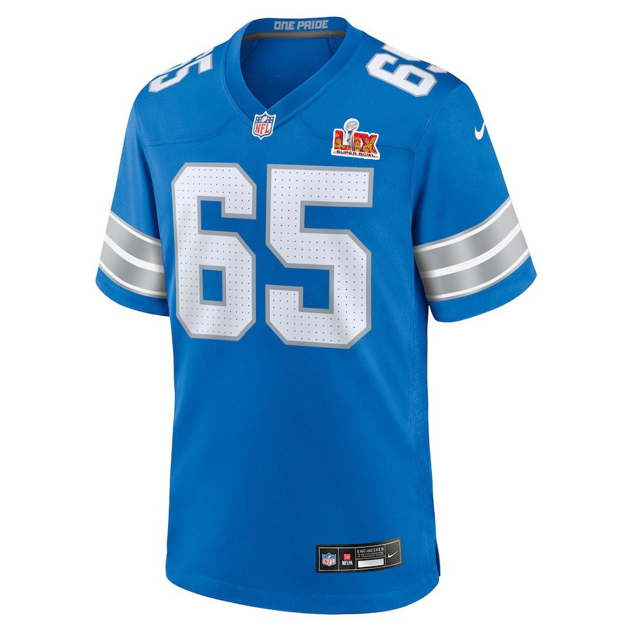 Kingsley Eguakun #65 Detroit Lions Super Bowl LIX Blue NFL Jersey Youth