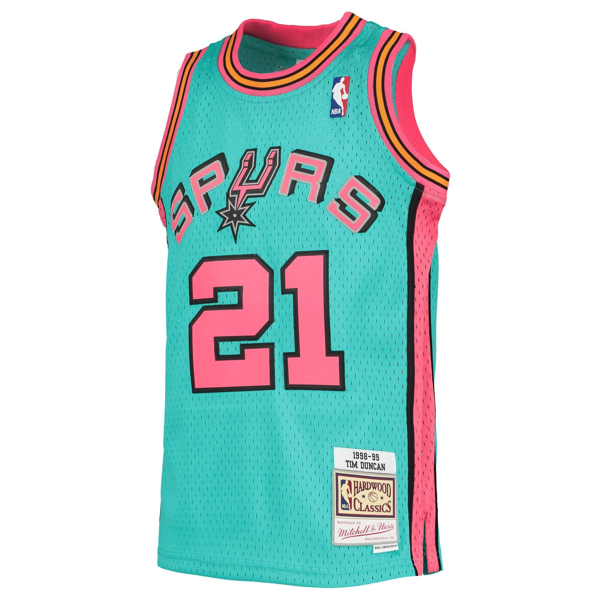 Tim Duncan San Antonio Spurs Mitchell&Nes 1998-99 Hardwood Classics Reload ??Teal NBA Jersey Youth