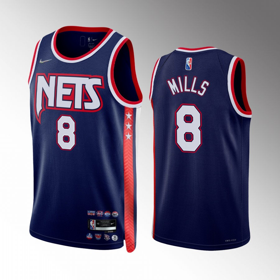 Patrick Mills 8 Brooklyn Nets Blue City Edition 75th Diamond Badge NBA Jersey Men's