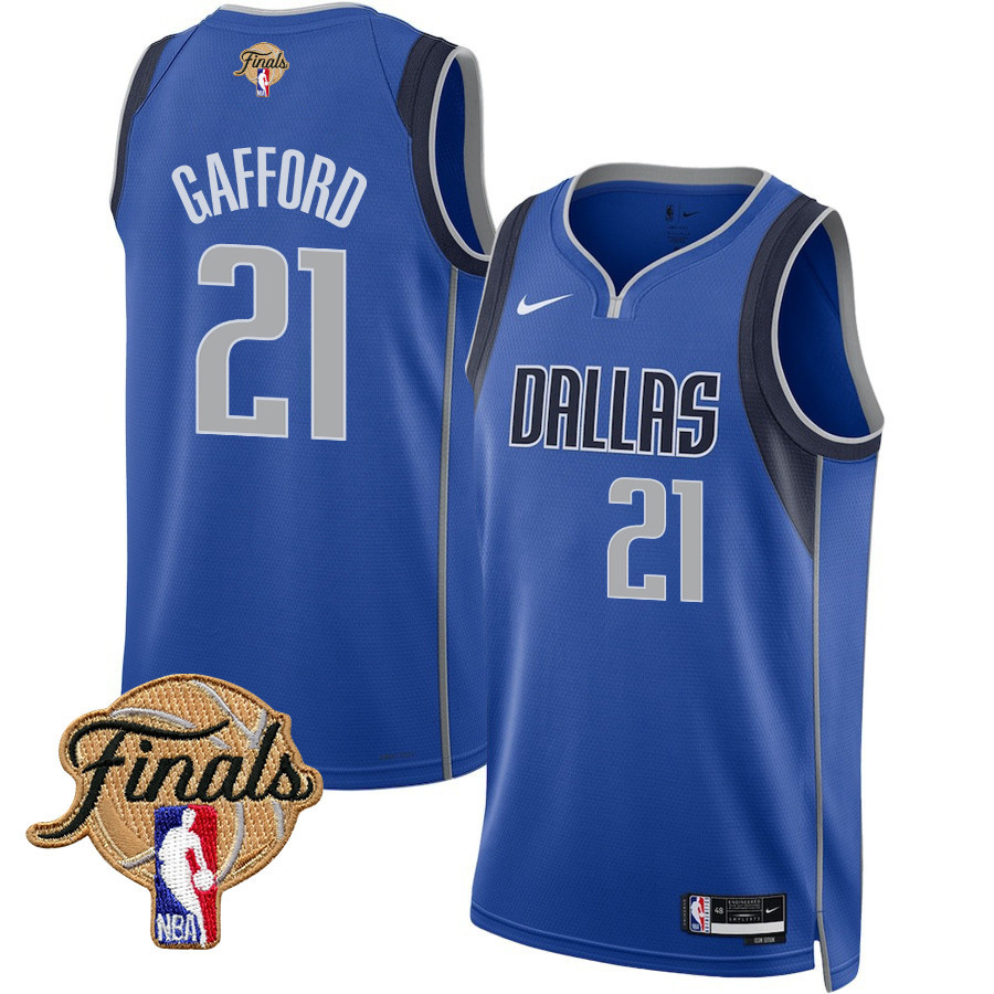 Daniel Gafford 21 Dallas Mavericks 2024 FINALS PATCH Swingman Icon Edition Blue NBA Jersey Men's