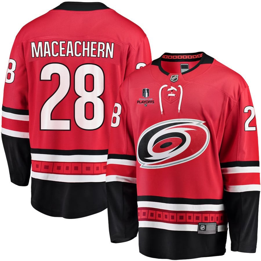 MacKenzie MacEachern 28 Carolina Hurricanes Stanley Cup 2023 Playoffs Patch Home Breakaway Red NHL Jersey Men's