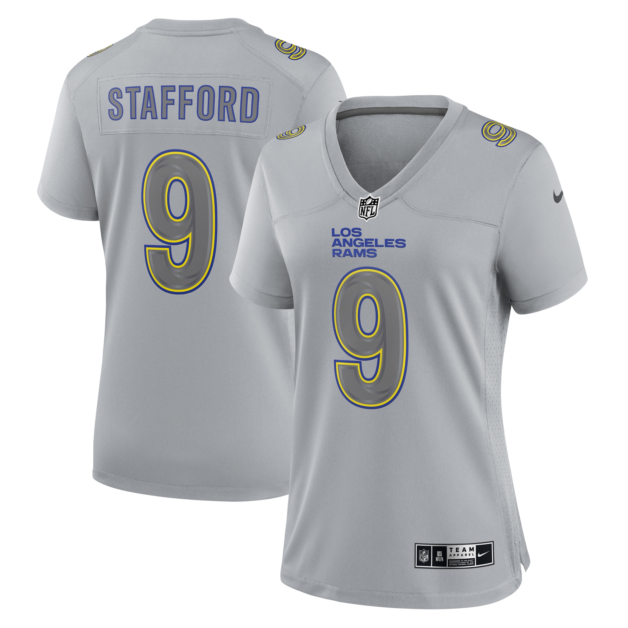 Los Angeles Rams Matthew Stafford Gray Atmosphere Fashion Game NFL Jersey Women's