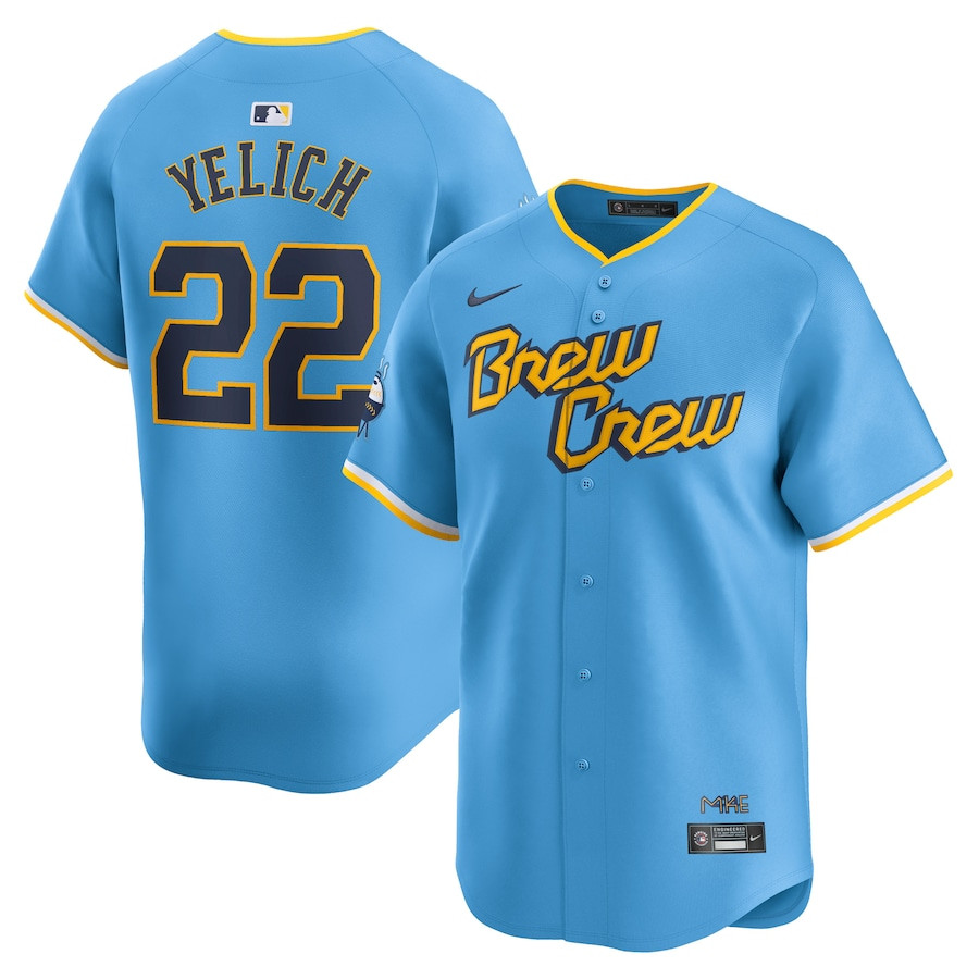 Christian Yelich 22 Milwaukee Brewers City Connect Limited Powder Blue MLB Jersey Men's