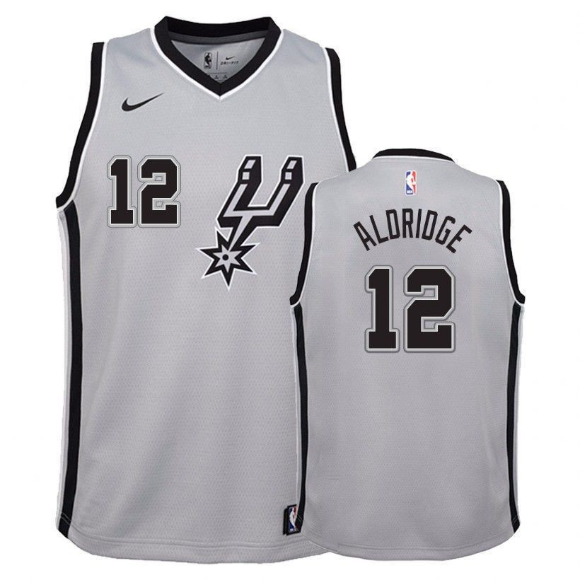 San Antonio Spurs Lamarcus Aldridge 12 Statet Silver NBA Jersey Youth