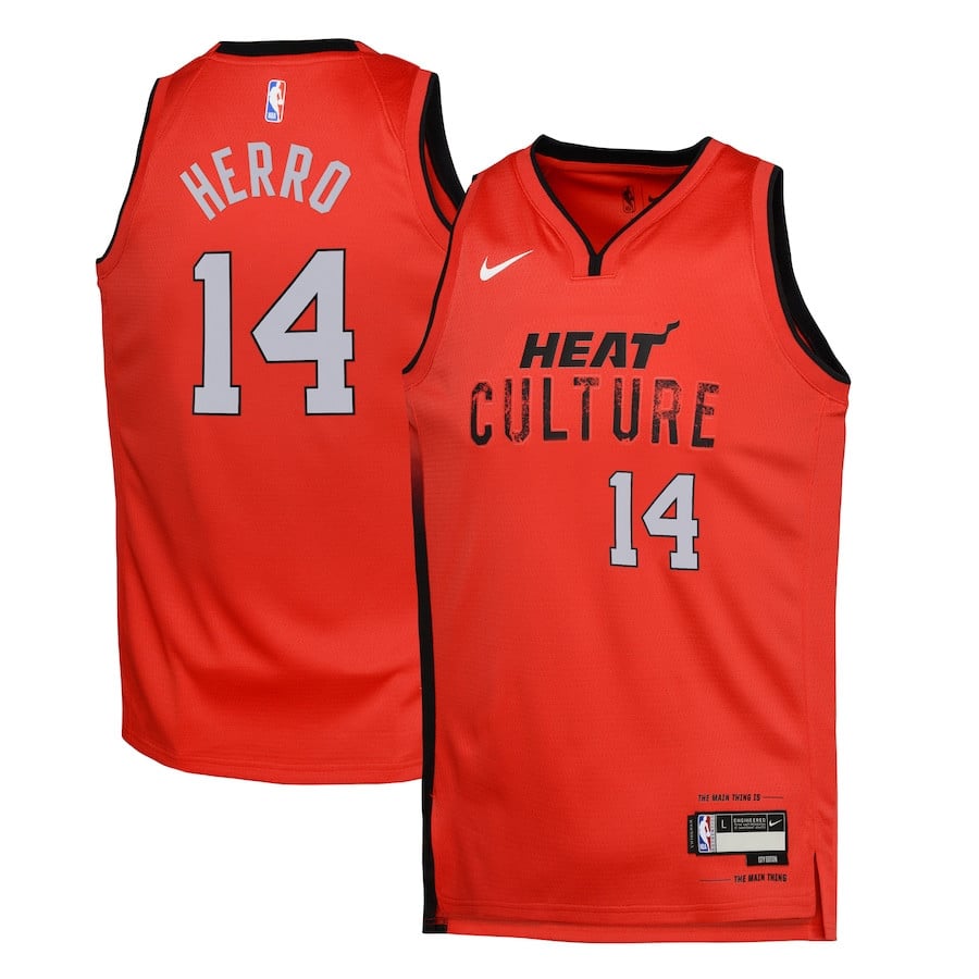 Tyler Herro 14 Miami Heat 2024/25 Swingman Playe City Edition Red NBA Jersey Youth