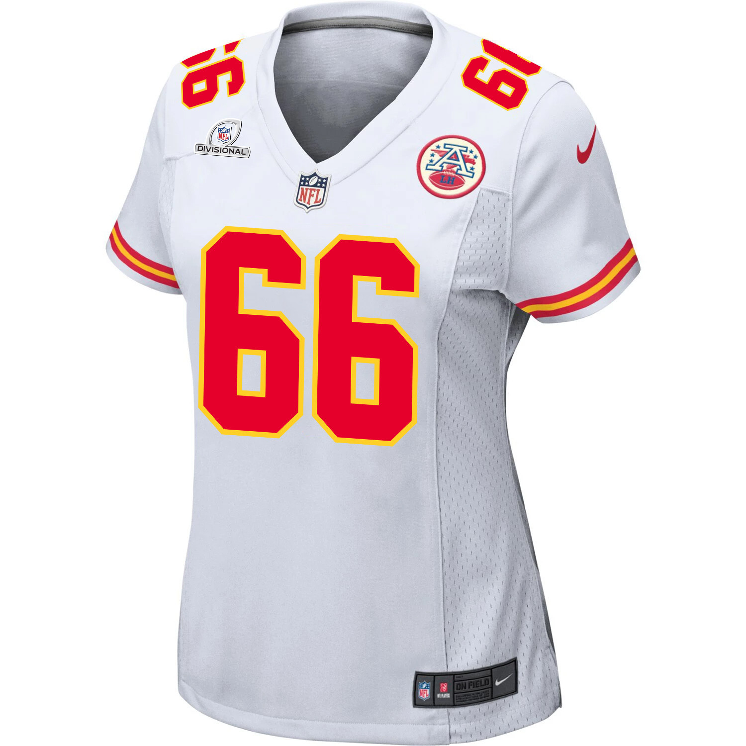 Mike Caliendo 66 Kansas City Chiefs Super Bowl LVIII Patch Game White NFL Jersey Women's