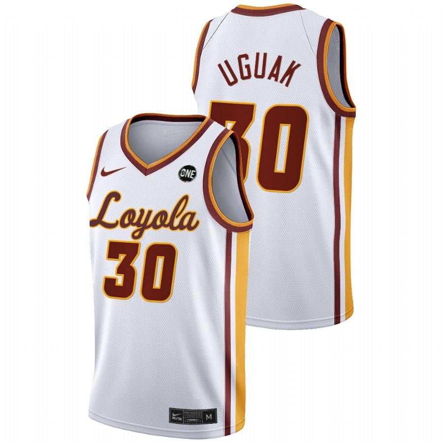 Aher Uguak 3 White Loyola Ramblers 2022 College MVC Championship NCAA Jersey Men's