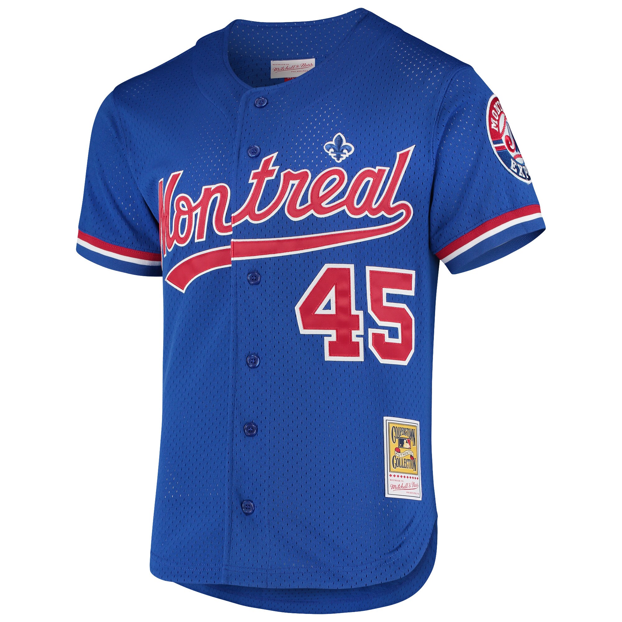Montreal Expos Pedro Martinez Mitchell Ness Blue Cooperstown Collection Mesh Batting Practice Button-Up MLB Jersey Men's