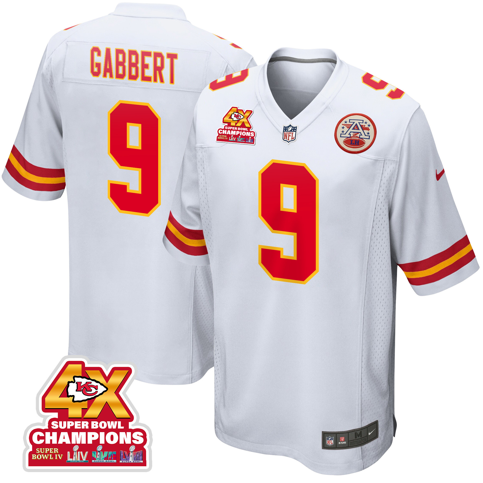 Blaine Gabbert 9 Kansas City Chiefs Super Bowl LVIII Champions 4X Game White NFL Jersey Men's